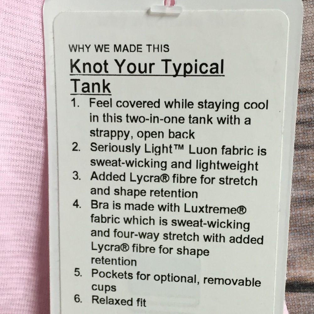 NWT LULULEMON KNOT YOUR TYPICAL TANK PEARL PINK 10 - Picture 3 of 6